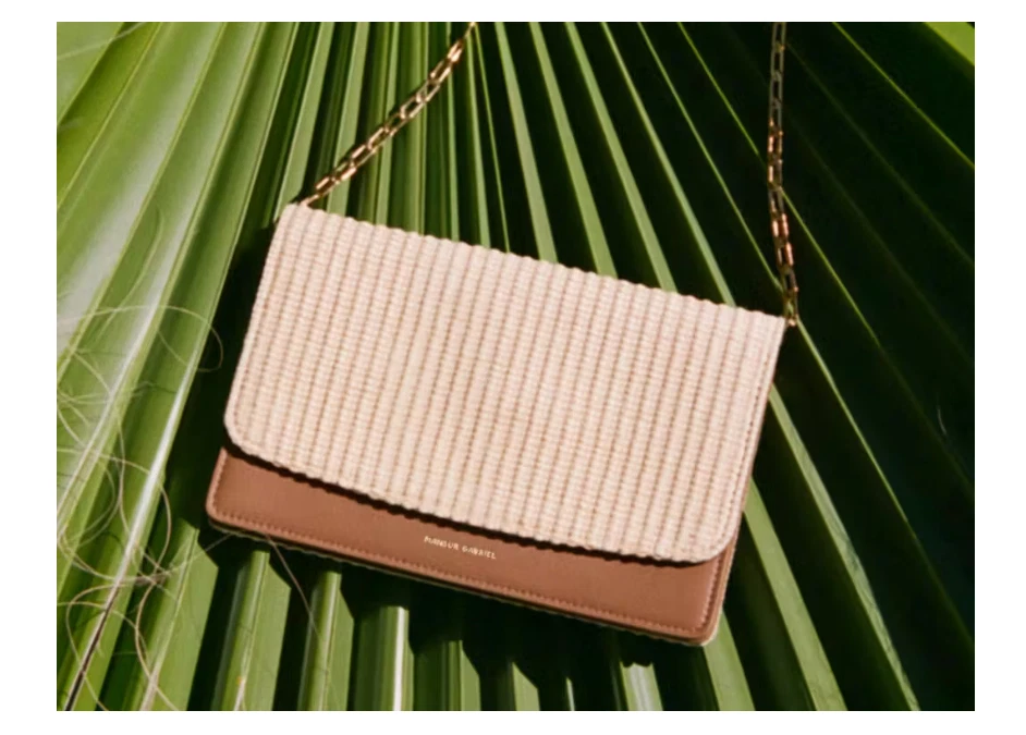 TIME TO TRAVEL w/ Mansur Gavriel Leather&Raffia Chain Crossbody Wallet MSRP$495