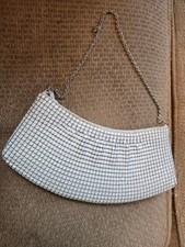 LA REGALE EVENING BAG PURSE Sequins Silver Chain 9" White Clutch