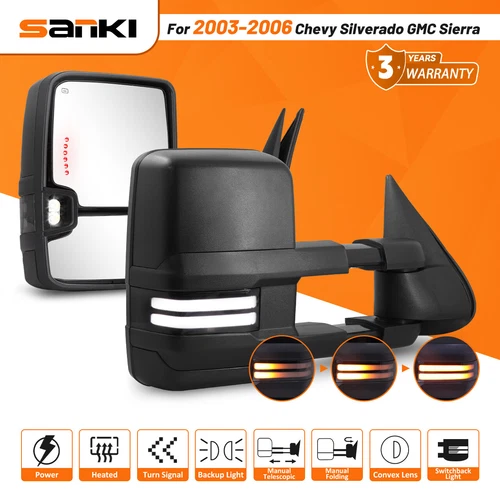 Tow Mirrors For 2003-2006 Chevrolet Silverado GMC Sierra Heated W/LED Switchback