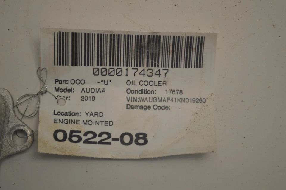 2017-2020 AUDI A4 A5 A6 QUATTRO 2.0L ENGINE OIL COOLER HEAT EXCHANGER OEM - Image 4 of 4