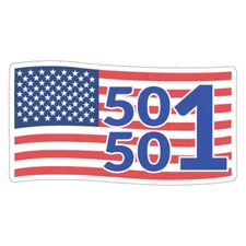 Flag Shape Bumper Sticker, 50501 Movement, Fifty Fifty One, 5"x3" Decal