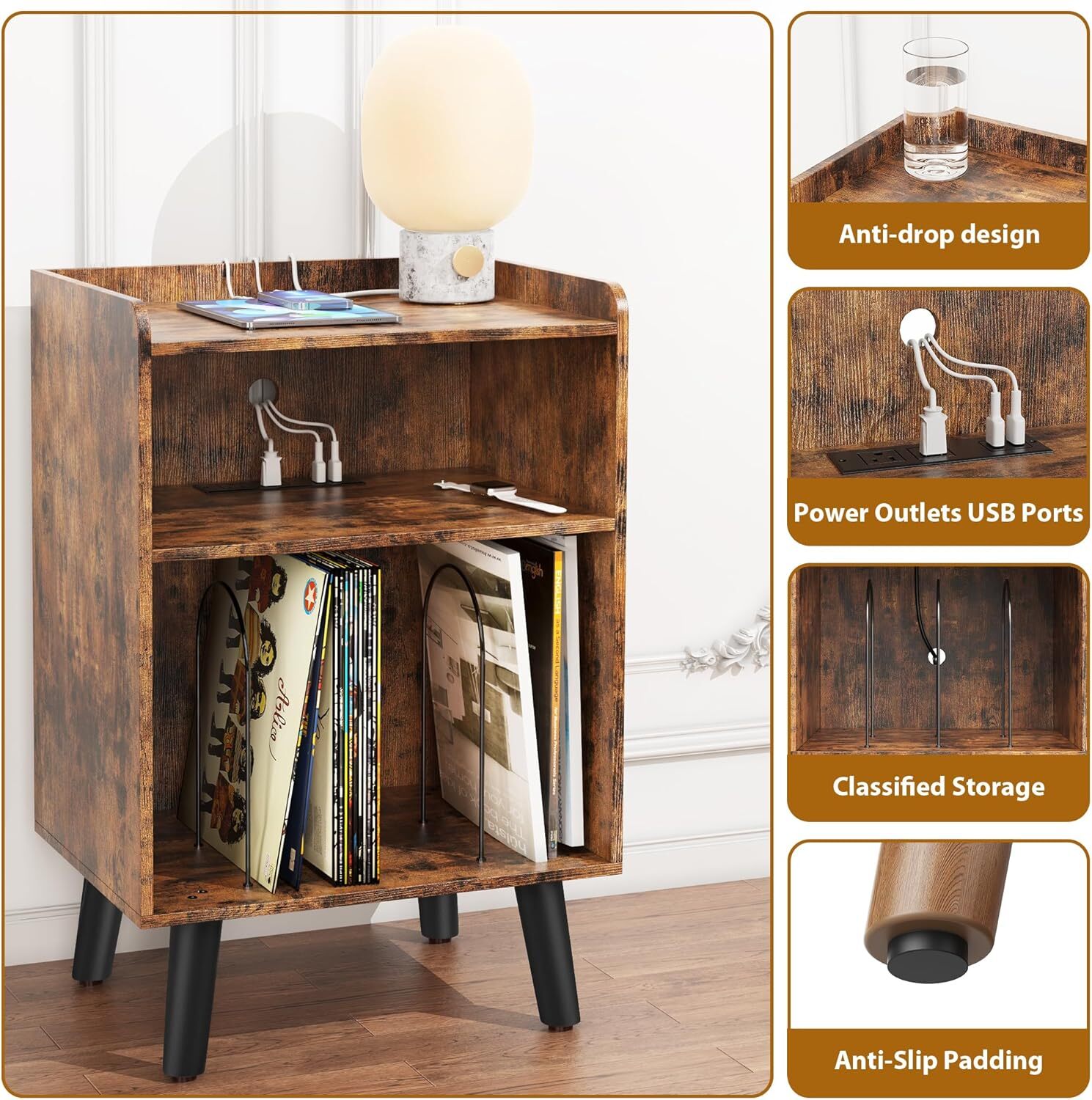 Vintage Brown Record Player Stand with Turntable Storage-image