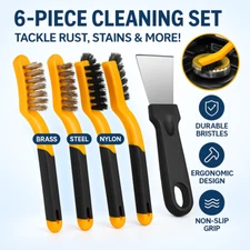 Wire Brush Set 6Pcs Brass Steel Nylon Cleaning Tool Kit with Scraper for Rust
