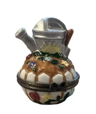 Midwest Of Cannon Falls Watering Can Flower Garden Porcelain Trinket Box Hinged