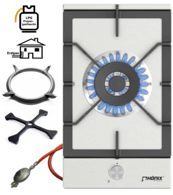 PHÖNIX GERMANY Phönix Domino-301SL placa de gas acero inoxidable cocina de gas 1 llama 4KW propano/gas natural
