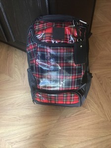 black plaid backpack