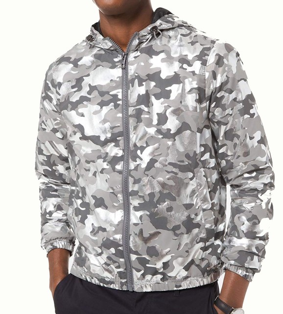 Michael Kors Menâs Jacket Large Camo Print Hooded Jacket(Silver, L) | eBay