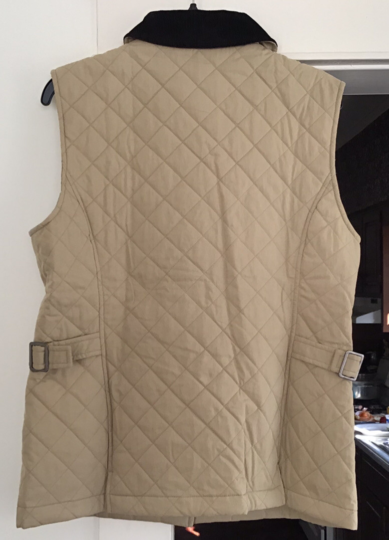 VTG LL Bean Womens Equestrian Vest Quilted Corduroy Snaps Beige Brown
