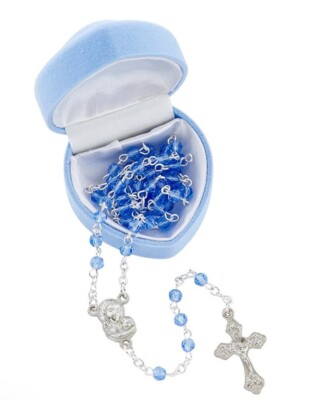 Blue Heart Case with Blue Glass Rosary, New #AB-049-2