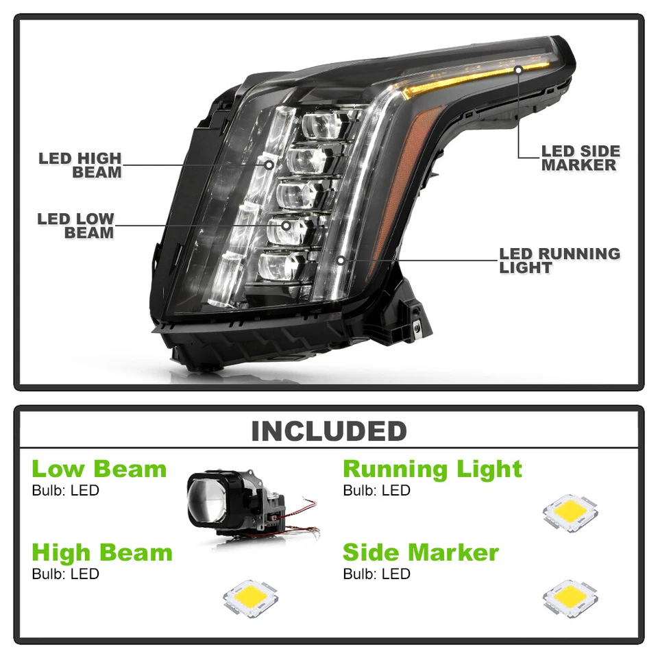 <Black> For 2015-2020 Cadillac Escalade Full LED w/DRL Penta-Projector Headlight — 第 4/4 张图片