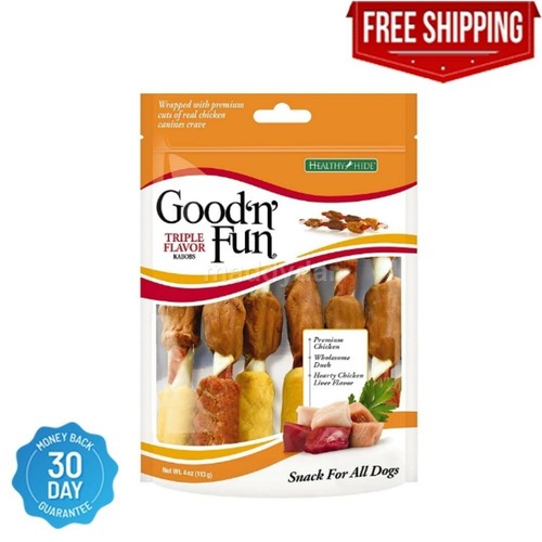 Good'N'Fun Triple Flavored Rawhide Kabobs for Dogs, Dog Treats 4 oz 6