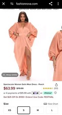 Fashion Nova Spectacular Satin Maxi Dress Size SM "PEACH" Bronze