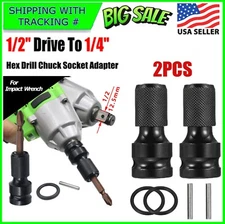 2Pcs 1/2" Drive To 1/4" Socket Adapter for IMPACT WRENCH Hex Drill Chuck Convert