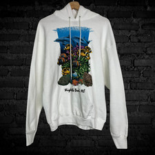 Vintage 80s FRUIT OF THE LOOM Hoodie XL White Wrightsville Beach NC Pockets Fish