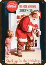 1959 SANTA CLAUS & COCA-COLA CHRISTMAS Vntg-Look DECORATIVE REPLICA METAL SIGN