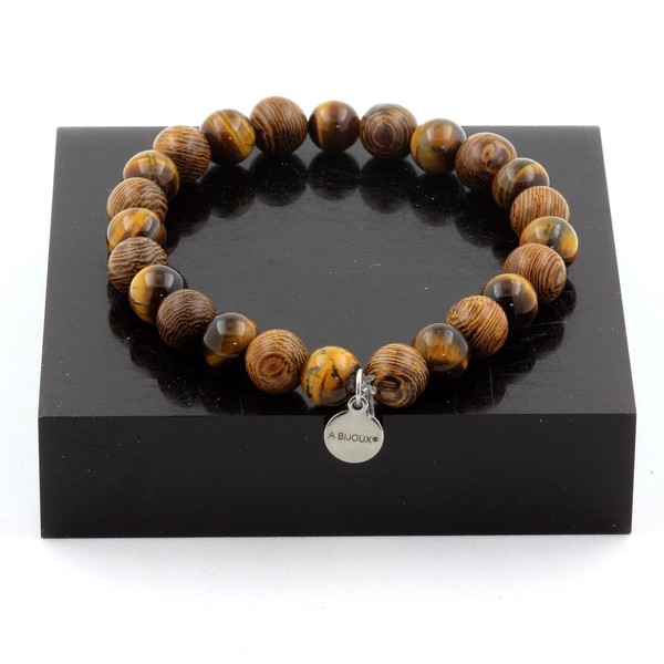 Armband Perlen Tigerauge + Holz 8 Mm. Hergestellt In Frankreich.-image