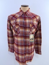 VTG Sears Roebucks Flannel Western Pearl Snap Shirt Mens L Deadstock Red Beige