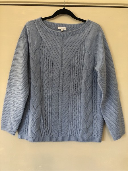 W-Lane Size S Pale Blue Cable Knit Round Neck Long Slv  Polyester Blend Jumper