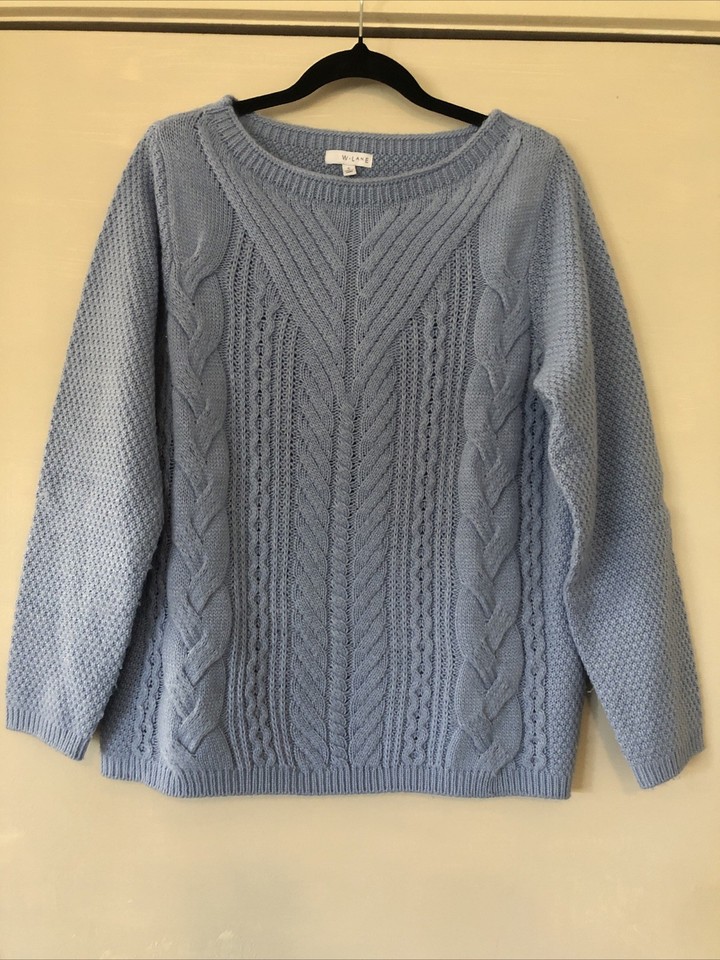 W-Lane Size S Pale Blue Cable Knit Round Neck Long Slv  Polyester Blend Jumper