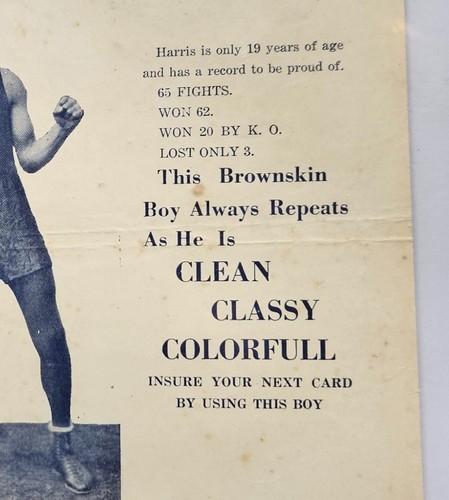 1930 Sensational Sammy Harris Boxing Promotional Poster Broadside 9 x 12 - Picture 4 of 9