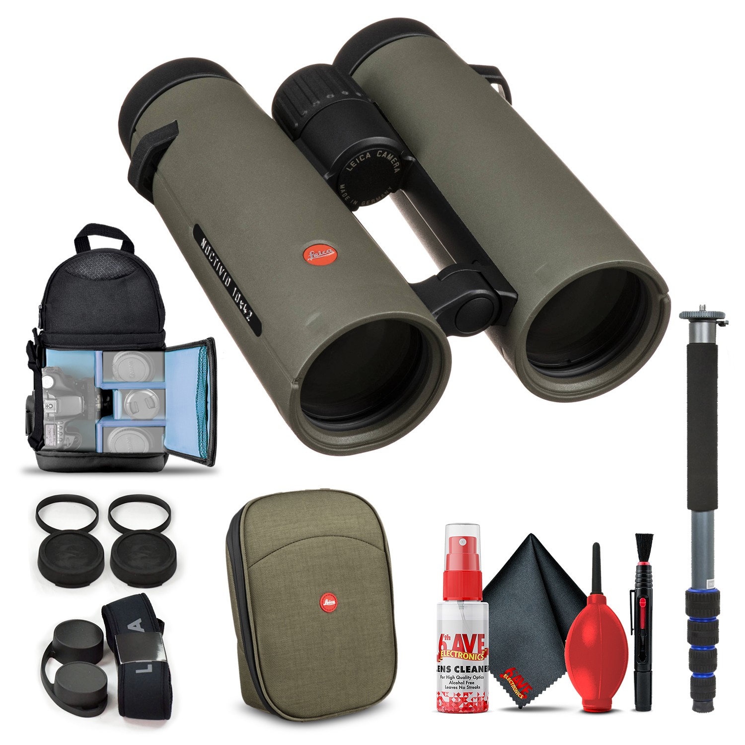 Бинокль Leica 10x42 Noctivid (оливково-зеленый) (40387) + базовый комплект