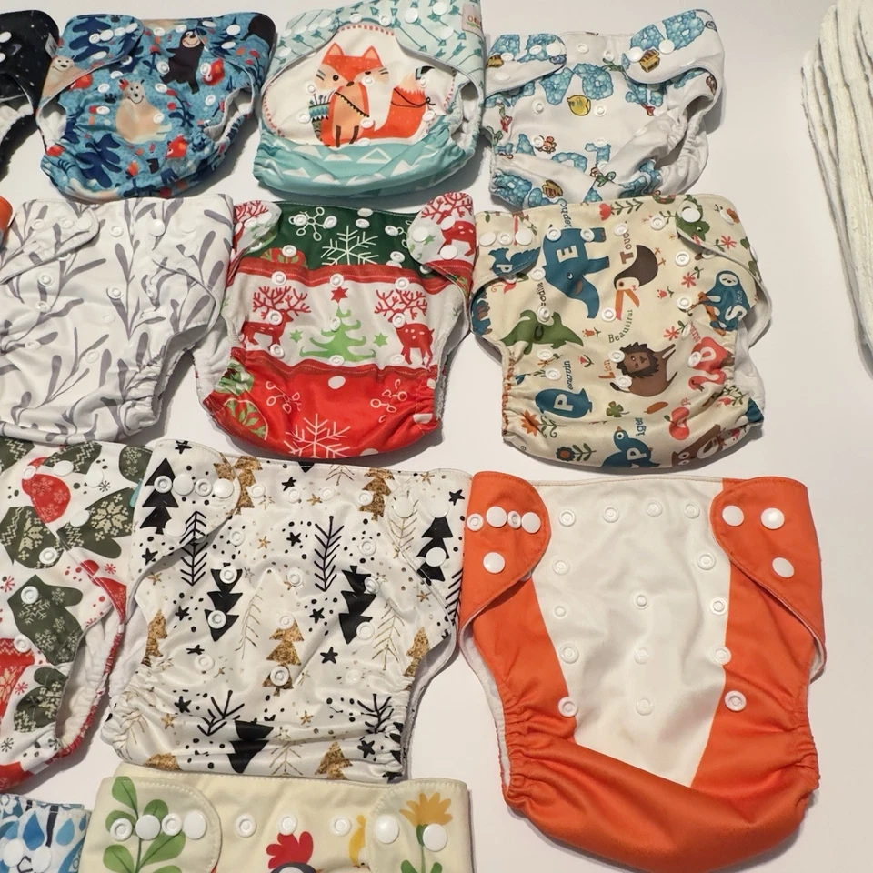 Lot Of 14 ALVA Baby Reusable Cloth & More Diapers & 21 Inserts - Image 3 of 4