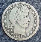 1908 Barber Quarter Circulated Uncertified US Coin Silver