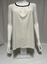 Banana Republic Women's Medium Ivory Sleeveless Blouse Black Trim Keyhole Back