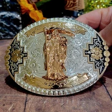 Santa Muerte  belt Buckle Oval Buckle Rose Gold Silver Heavy  Zinc Alloy