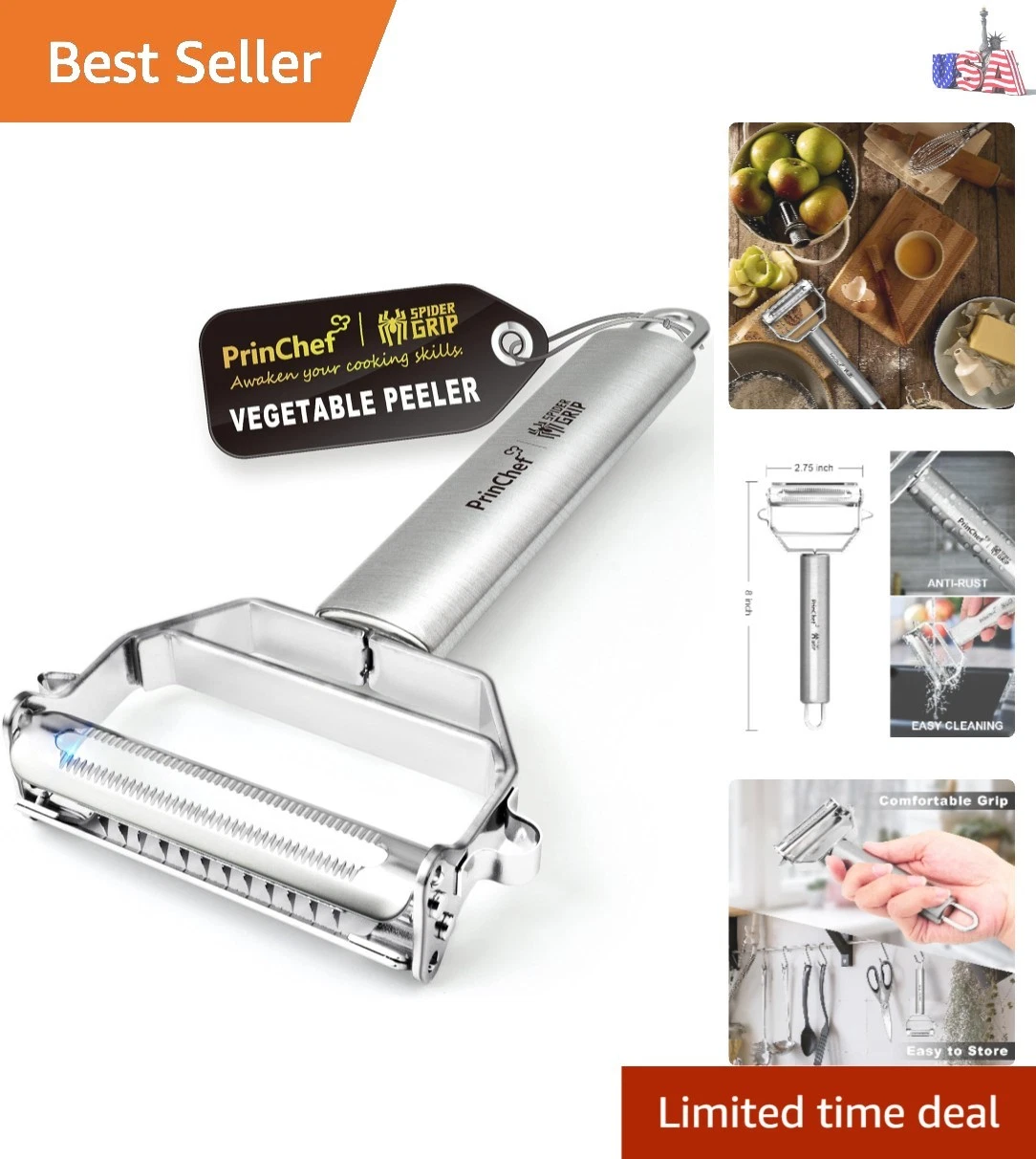 3-in-1 Stainless Steel Vegetable Peeler: Ultra Sharp & Ergonomic Kitchen Tool