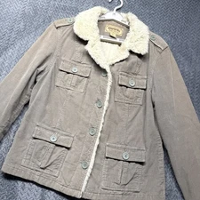 Aeropostale Corduroy Jacket L Sherpa Trim Taupe Quilted Lining Trucker Y2K