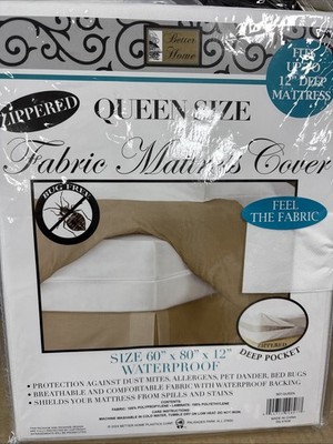 Better Home Zippered FABRIC Mattress Cover Waterproof Bug Free Queen SIZE New