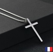 Pendentif Collier Chaine Croix Chrétienne Jesus Acier Inoxydable Arg version 3