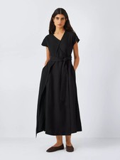 John Lewis Maxi Dress Layered Wrap Black Tencel Linen Blend UK 14 - BNWT