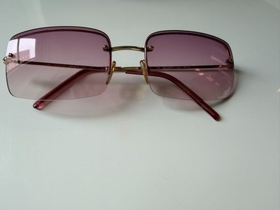 Gucci Rimless Sunglasses Pink Lens Rectangular Y2K Vintage Gold
