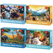 Wild Animals 100 Piece Jigsaw Puzzle for Kids Ages 5-8 15 x 10.6 Inch