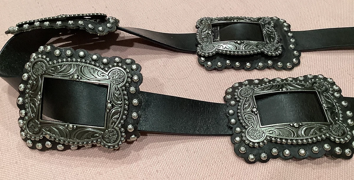 Vintage Western Concho Belt Women S/M Silver Filigree Buckle Snakeskin Boho Vintage Chocolate Brown Snakeskin Studded Belt With Silver  main image 2