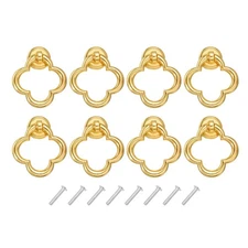 8 Sets Flower Ring Drawer Pulls with Screw for Dresser Drawer Gold Tone