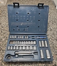 VTG Powr-Kraft Tool Socket Set With Case Screwdriver 35 Pieces 1/4 3/8 PowrKraft