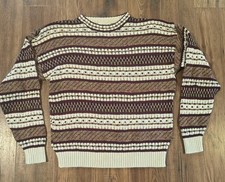VTG Crossings Knit Textured Sweater Brown/Cream 90s Size XL Men's USA Made