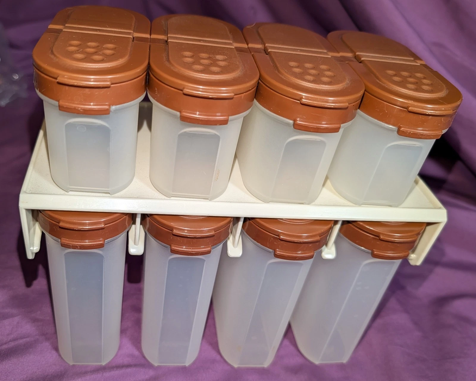 Vintage Tupperware Brown 8pc Modular Mates Spice Rack Wall Mount 1843 1845