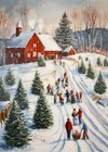 Print ACEO Art Card Christmas Tree Outdoor Decor Family Houses Limited Edition