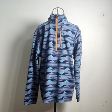 Duluth Trading Womens M Fleece Pullover Blue Geometric 1/4 Zip Outdoor Jacket