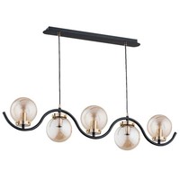 HäNgelampe 5-Flammig Glas Schwarz Bernstein E14 L:97 Cm Pendelleuchte Wohnzimmer