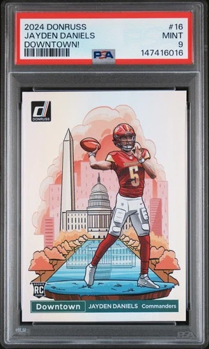 147416016 Jayden Daniels 2024 Panini Donruss #16 Downtown! SSP Rookie RC PSA 9