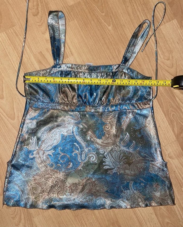 Camiseta sin mangas boho Y2K años 90 azul satinado cachemira babydoll etérea coqueta talla XL Foto 4 de 4