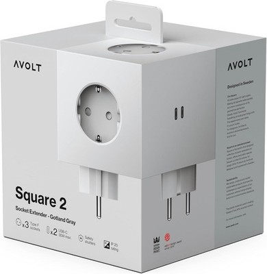 Avolt Square 2 Mehrfachsteckdose Steckdosenleiste Würfel | 2x USB-C | 30W | Grau