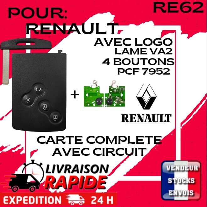 Carte Renault Scenic 3 vierge avec puce PCF7952 pour réparer clé usée