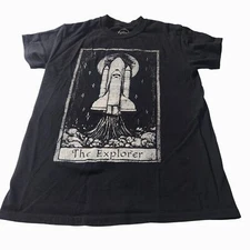 Vintage DOM Tee S Black Graphic Space Shuttle "The Explorer" hip hop future 90's