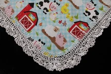 Receiving Blanket Hand Crochet Edge New Baby Shower Gift Girl Boy BARNYARD PALS!